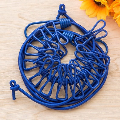 Portable Elastic Travel Clothesline with 12 Clips – Outdoor & Indoor Laundry Rope for Camping, Balcony, or Travel ✅