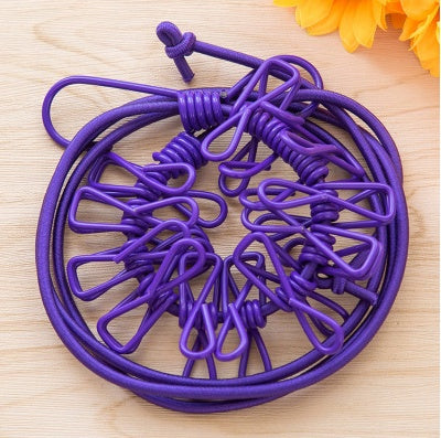 Portable Elastic Travel Clothesline with 12 Clips – Outdoor & Indoor Laundry Rope for Camping, Balcony, or Travel ✅