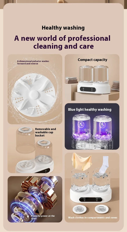 Double Bucket Mini Washing Machine – Portable Underwear & Baby Clothes Cleaner, Compact Travel Laundry Appliance ✅