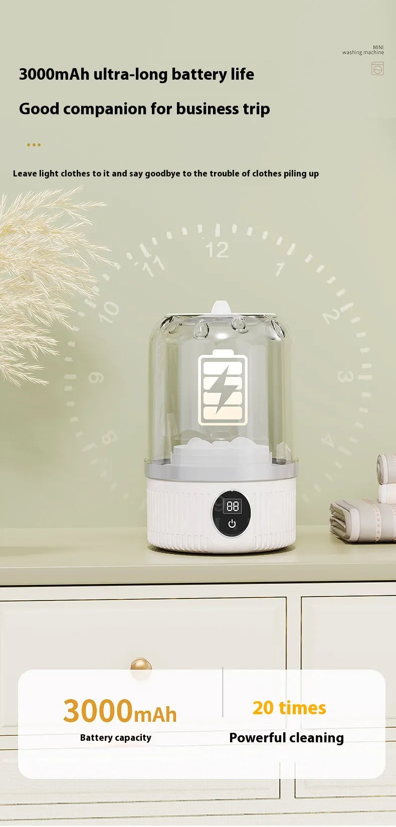 Mini Ultrasonic Wireless Washer – Portable, Hygienic Cleaning for Baby Clothes, Underwear & Travel” ✅