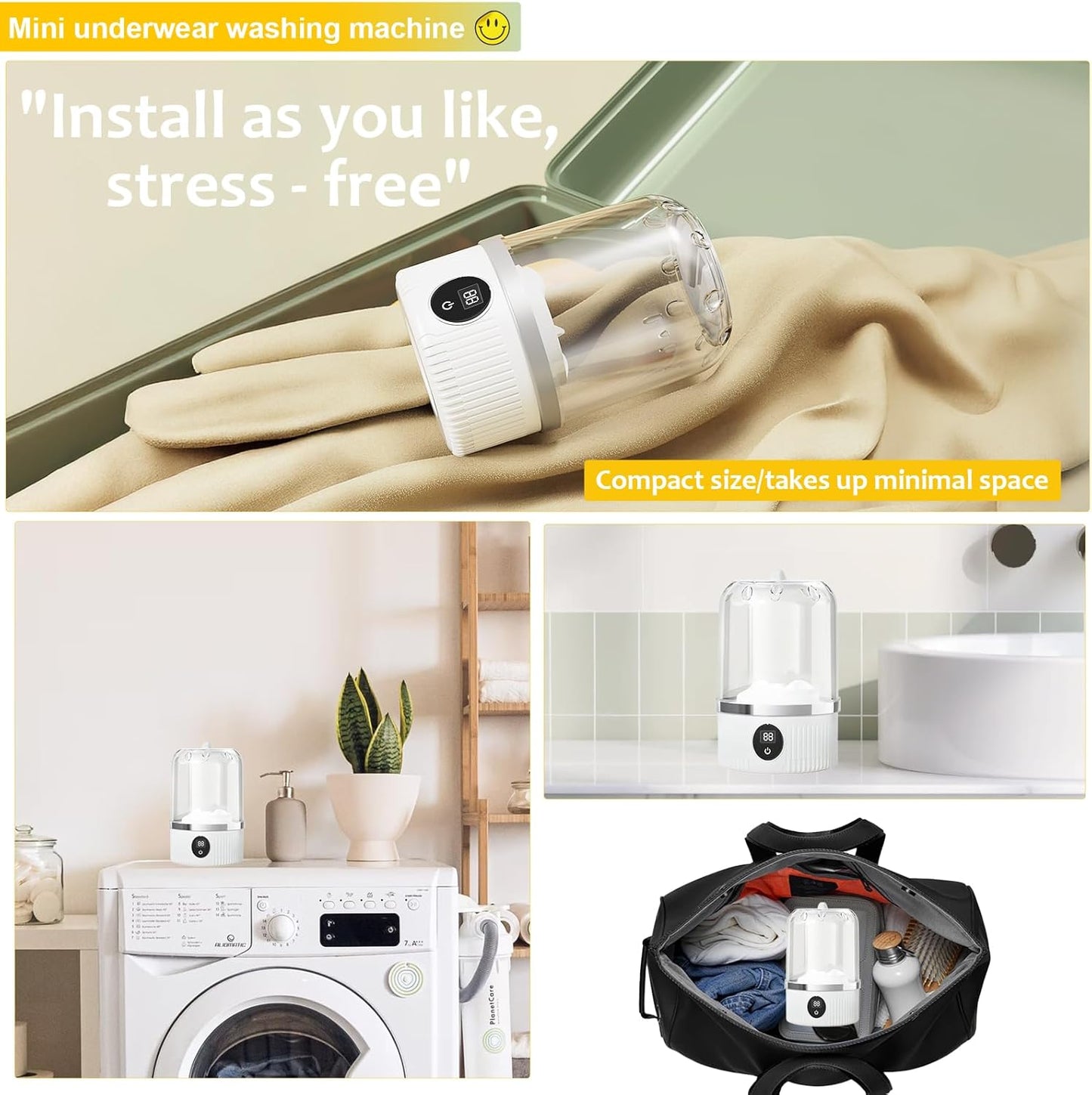 Mini Ultrasonic Wireless Washer – Portable, Hygienic Cleaning for Baby Clothes, Underwear & Travel” ✅