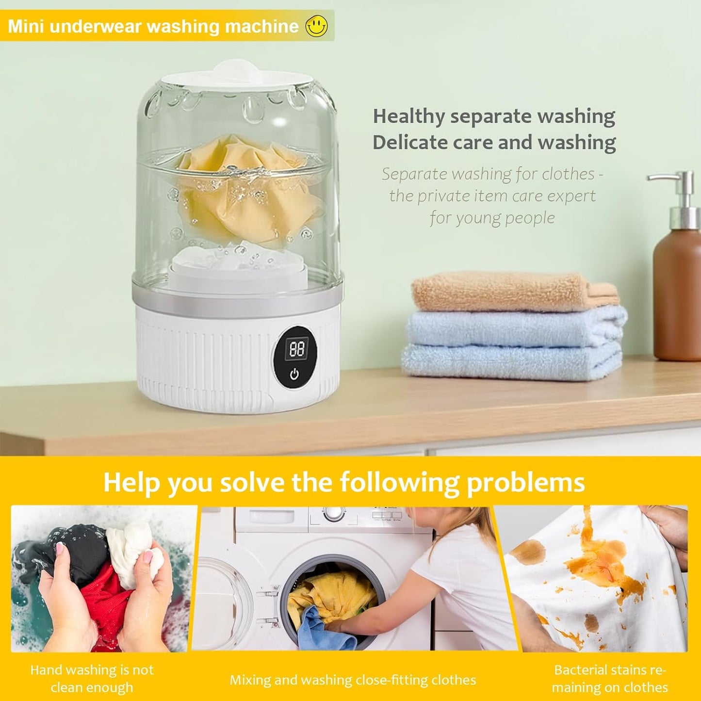 Mini Ultrasonic Wireless Washer – Portable, Hygienic Cleaning for Baby Clothes, Underwear & Travel” ✅
