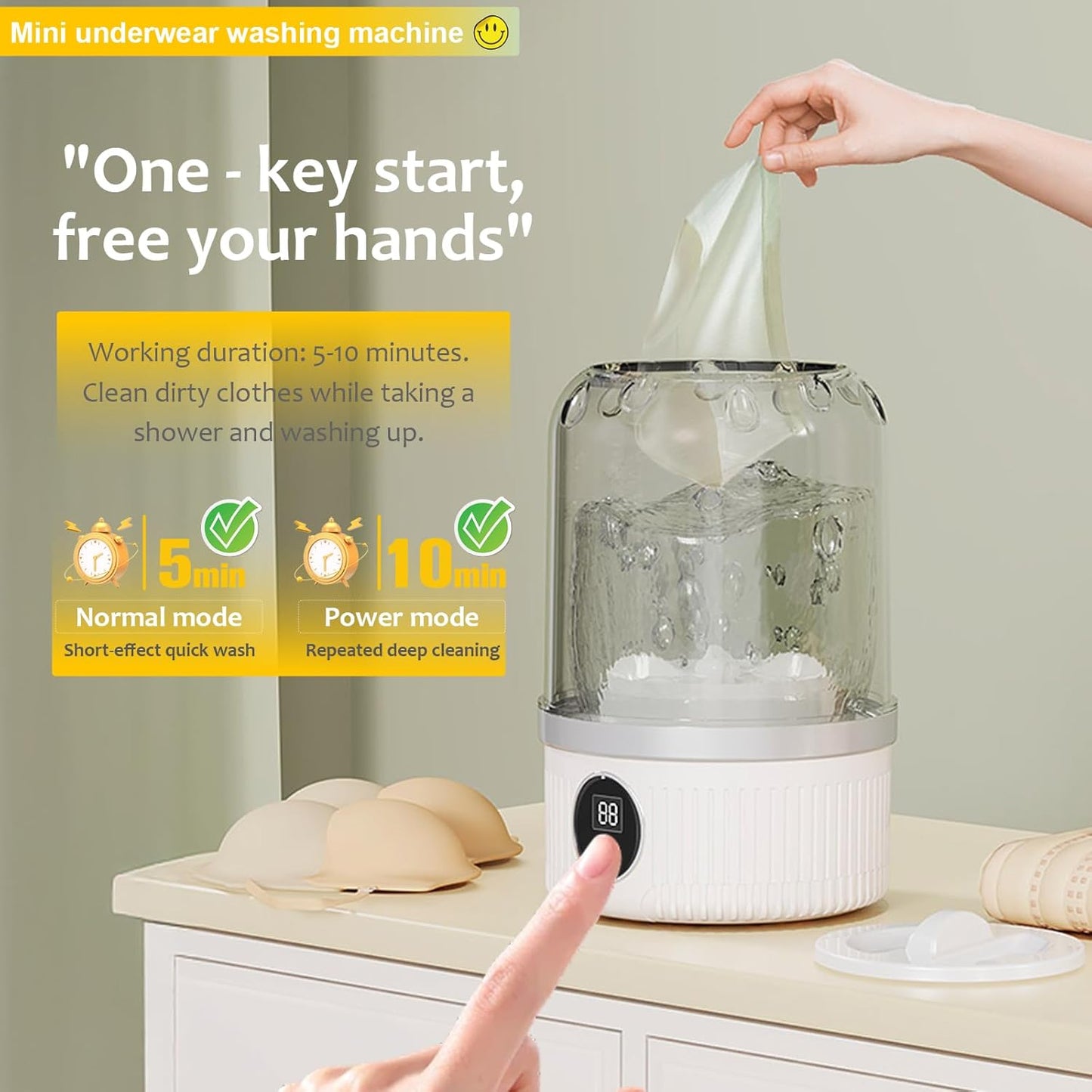 Mini Ultrasonic Wireless Washer – Portable, Hygienic Cleaning for Baby Clothes, Underwear & Travel” ✅
