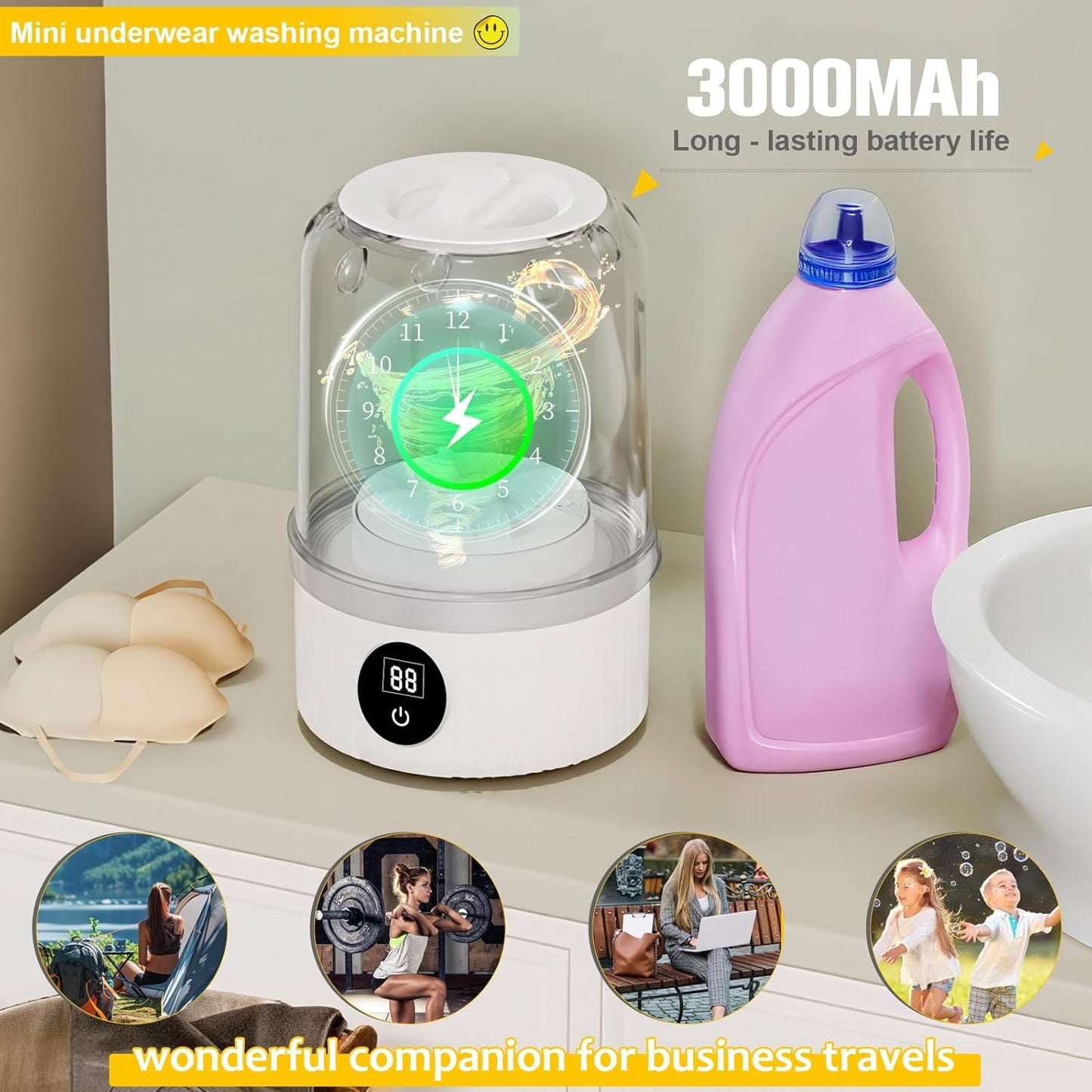Mini Ultrasonic Wireless Washer – Portable, Hygienic Cleaning for Baby Clothes, Underwear & Travel” ✅