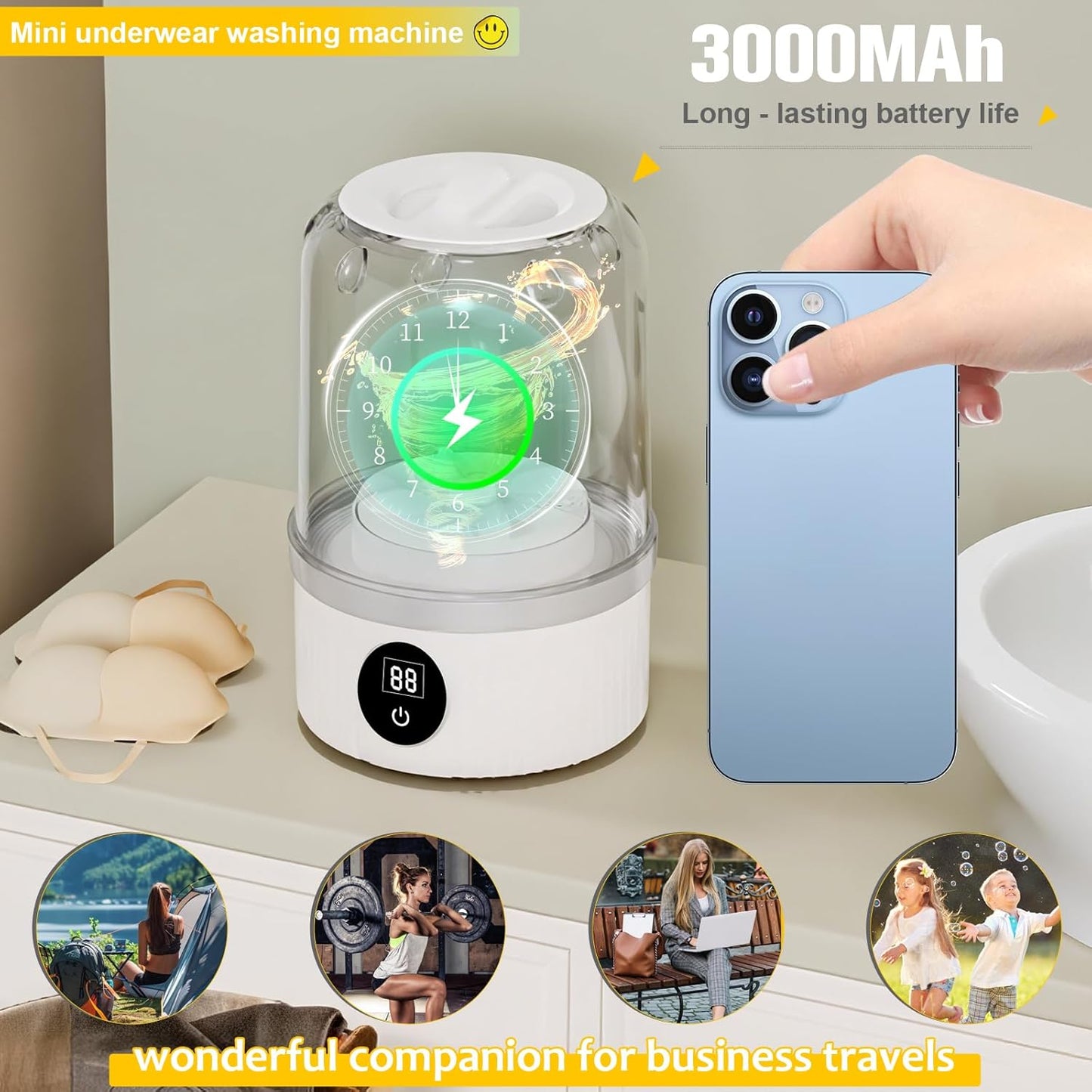 Mini Ultrasonic Wireless Washer – Portable, Hygienic Cleaning for Baby Clothes, Underwear & Travel” ✅