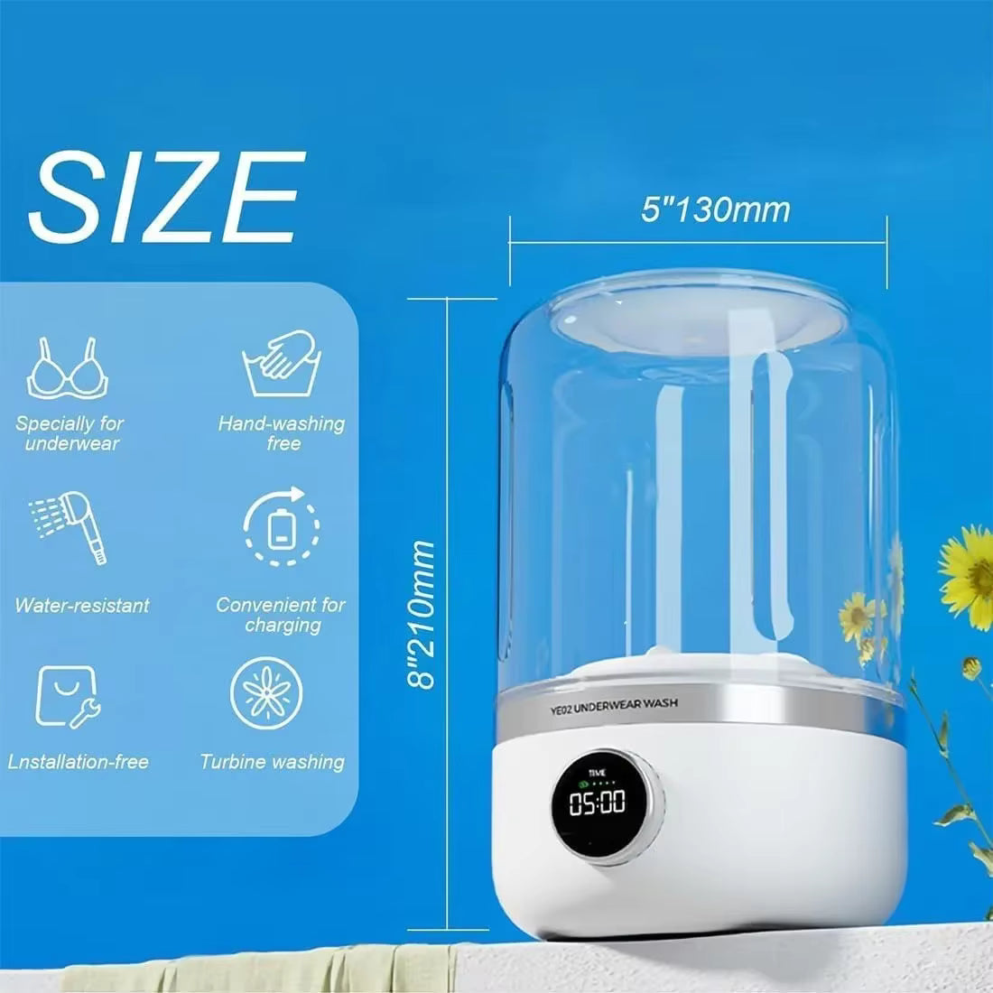 Mini Ultrasonic Washing Machine – Portable, Rechargeable & Compact Washer for Baby Clothes, Underwear & Travel (Premium Version) ✅
