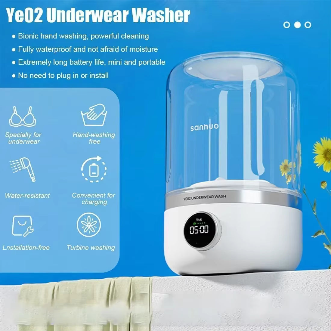 Mini Ultrasonic Washing Machine – Portable, Rechargeable & Compact Washer for Baby Clothes, Underwear & Travel (Premium Version) ✅